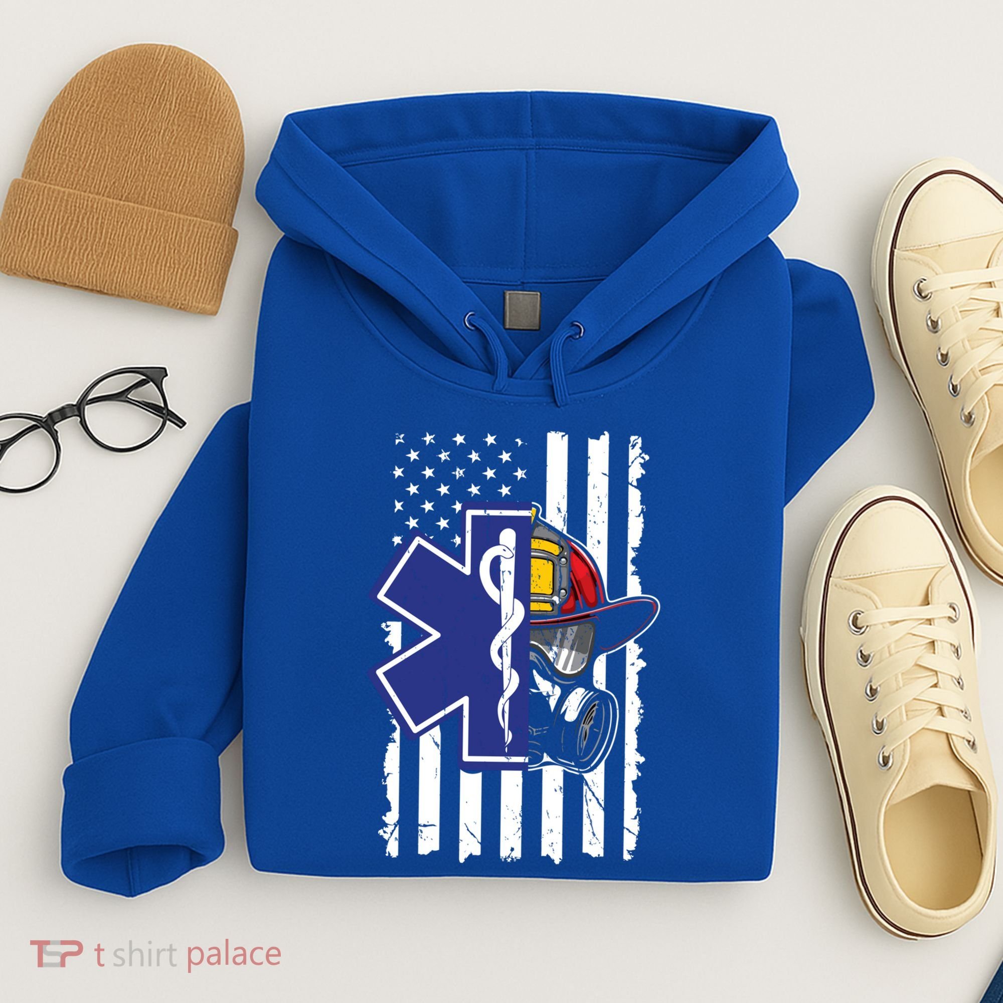 Firefighter Ems Cross Usa Flag Distressed Heros Novelty Cool Gift Hoodie