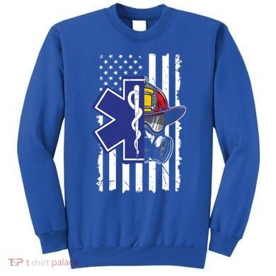 Firefighter Ems Cross Usa Flag Distressed Heros Novelty Cool Gift Sweatshirt