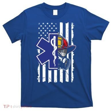 Firefighter Ems Cross Usa Flag Distressed Heros Novelty Cool Gift T-Shirt