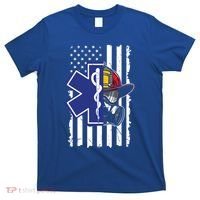 Firefighter Ems Cross Usa Flag Distressed Heros Novelty Cool Gift T-Shirt thumb 0