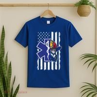 Firefighter Ems Cross Usa Flag Distressed Heros Novelty Cool Gift T-Shirt thumb 2