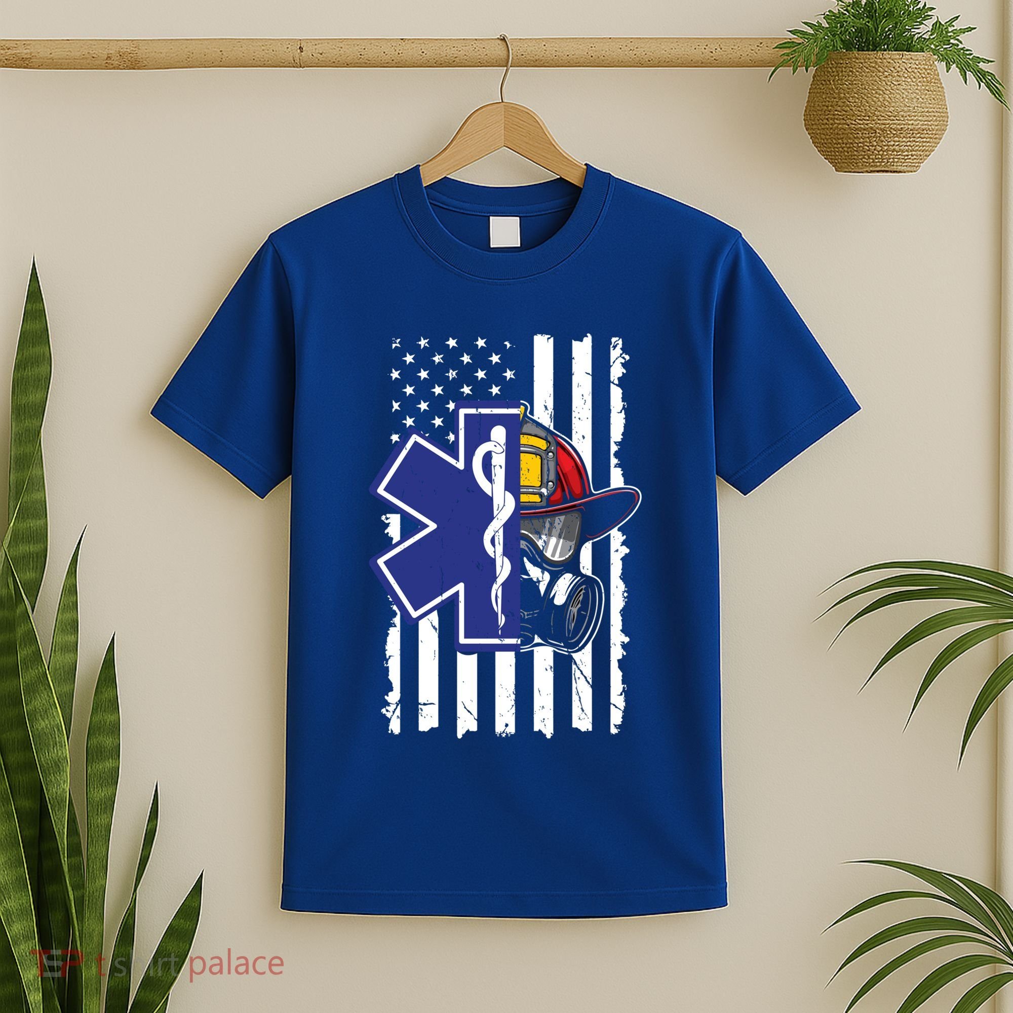 Firefighter Ems Cross Usa Flag Distressed Heros Novelty Cool Gift T-Shirt