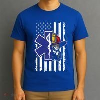 Firefighter Ems Cross Usa Flag Distressed Heros Novelty Cool Gift T-Shirt thumb 3