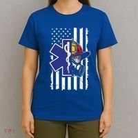 Firefighter Ems Cross Usa Flag Distressed Heros Novelty Cool Gift T-Shirt thumb 4