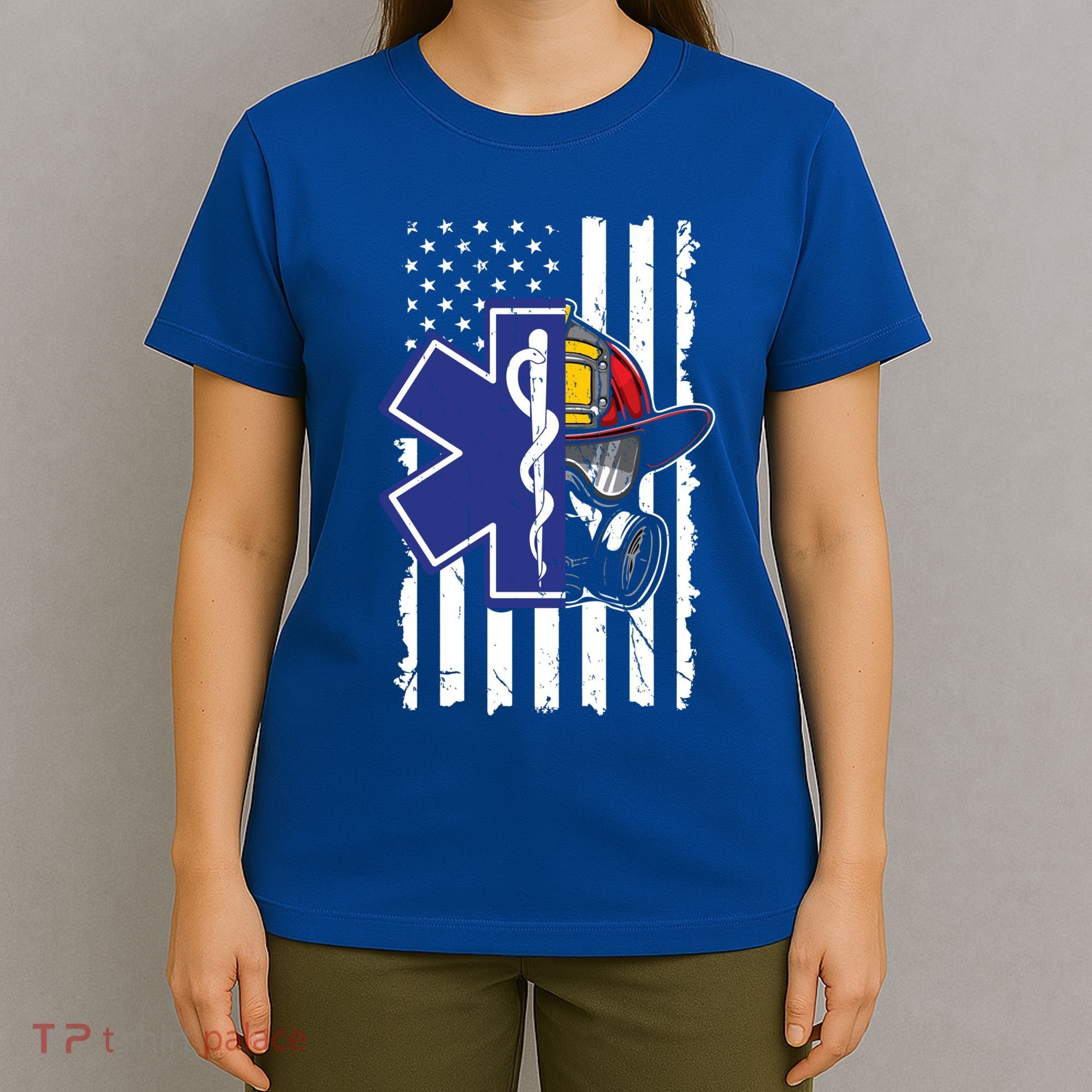 Firefighter Ems Cross Usa Flag Distressed Heros Novelty Cool Gift T-Shirt