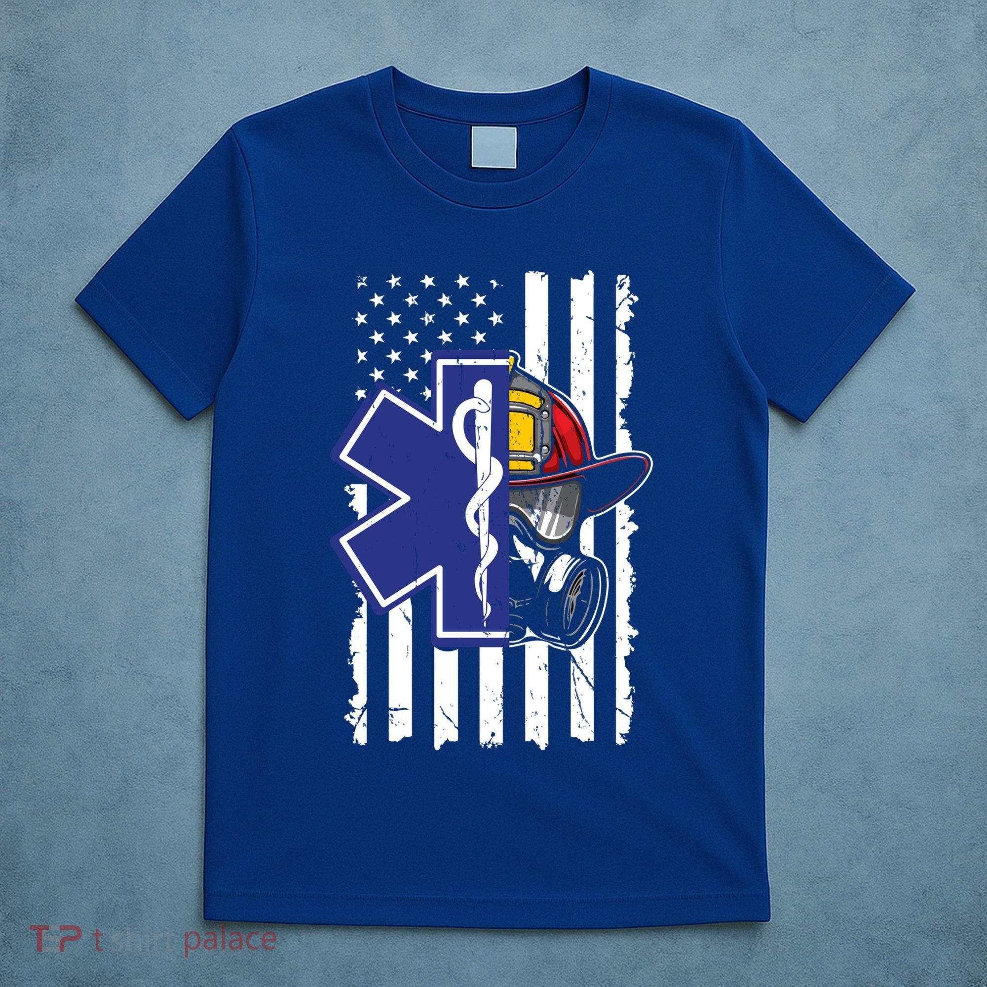 Firefighter Ems Cross Usa Flag Distressed Heros Novelty Cool Gift T-Shirt