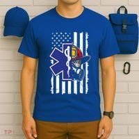 Firefighter Ems Cross Usa Flag Distressed Heros Novelty Cool Gift T-Shirt thumb 6