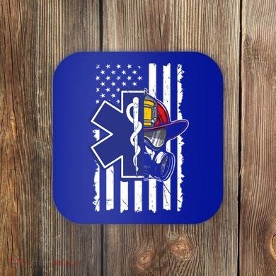 Firefighter Ems Cross Usa Flag Distressed Heros Novelty Cool Gift Coaster