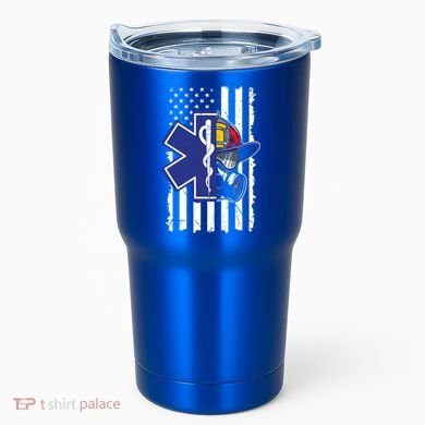 Firefighter Ems Cross Usa Flag Distressed Heros Novelty Cool Gift Tumbler
