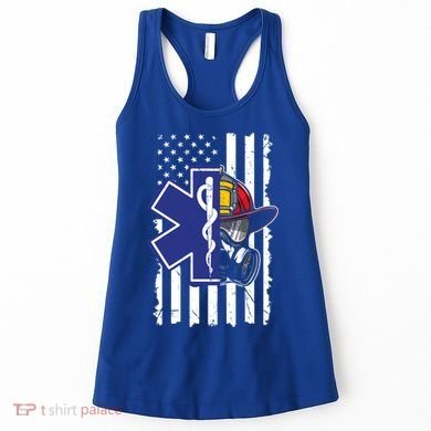 Firefighter Ems Cross Usa Flag Distressed Heros Novelty Cool Gift Women's Tank Top