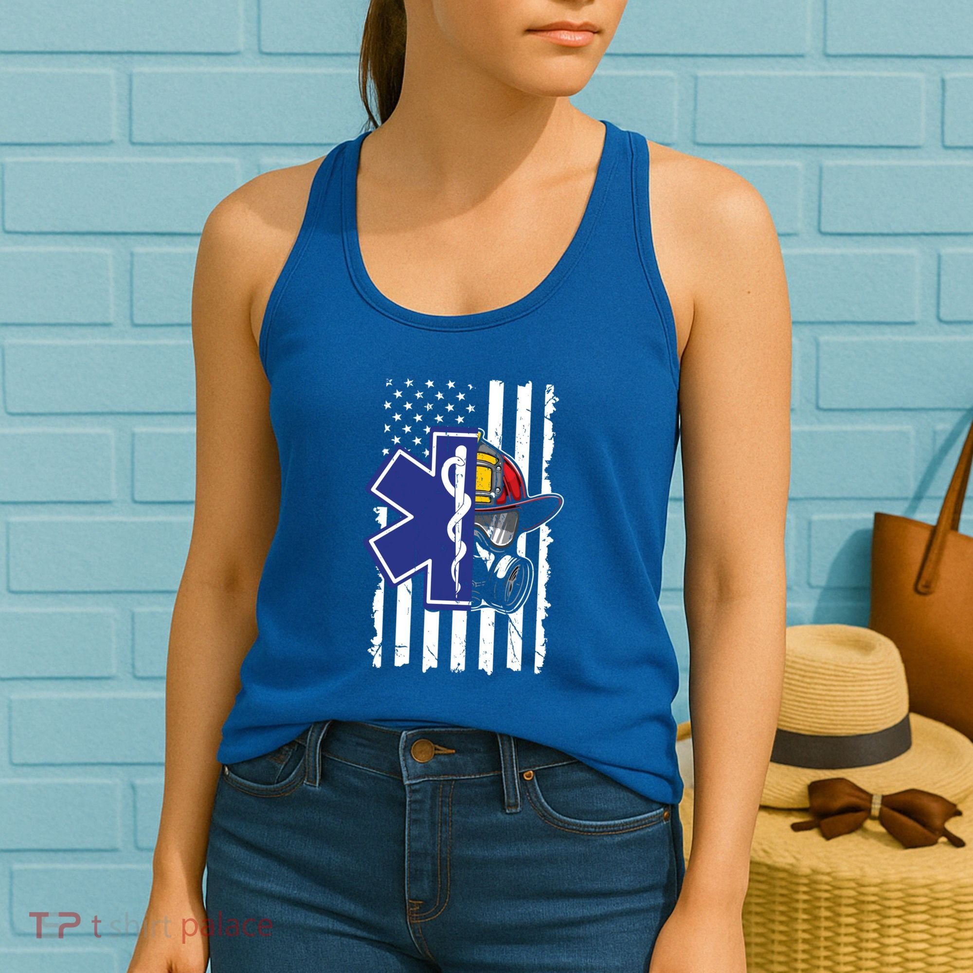 Firefighter Ems Cross Usa Flag Distressed Heros Novelty Cool Gift Women's Tank Top