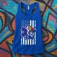Firefighter Ems Cross Usa Flag Distressed Heros Novelty Cool Gift Women's Tank Top thumb 3