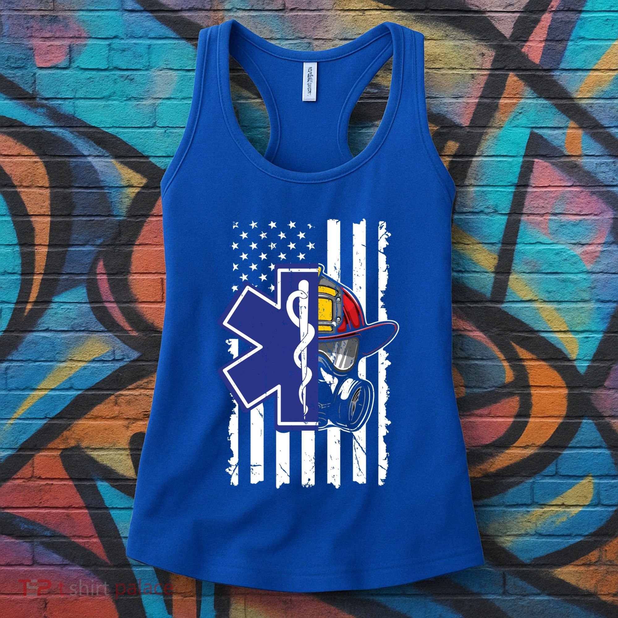 Firefighter Ems Cross Usa Flag Distressed Heros Novelty Cool Gift Women's Tank Top