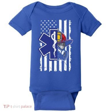 Firefighter Ems Cross Usa Flag Distressed Heros Novelty Cool Gift Baby Bodysuit