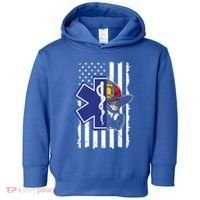 Firefighter Ems Cross Usa Flag Distressed Heros Novelty Cool Gift Toddler Hoodie thumb 0