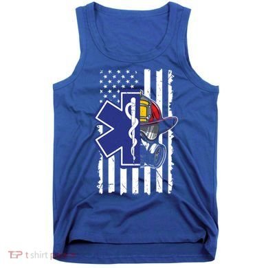 Firefighter Ems Cross Usa Flag Distressed Heros Novelty Cool Gift Tank Top
