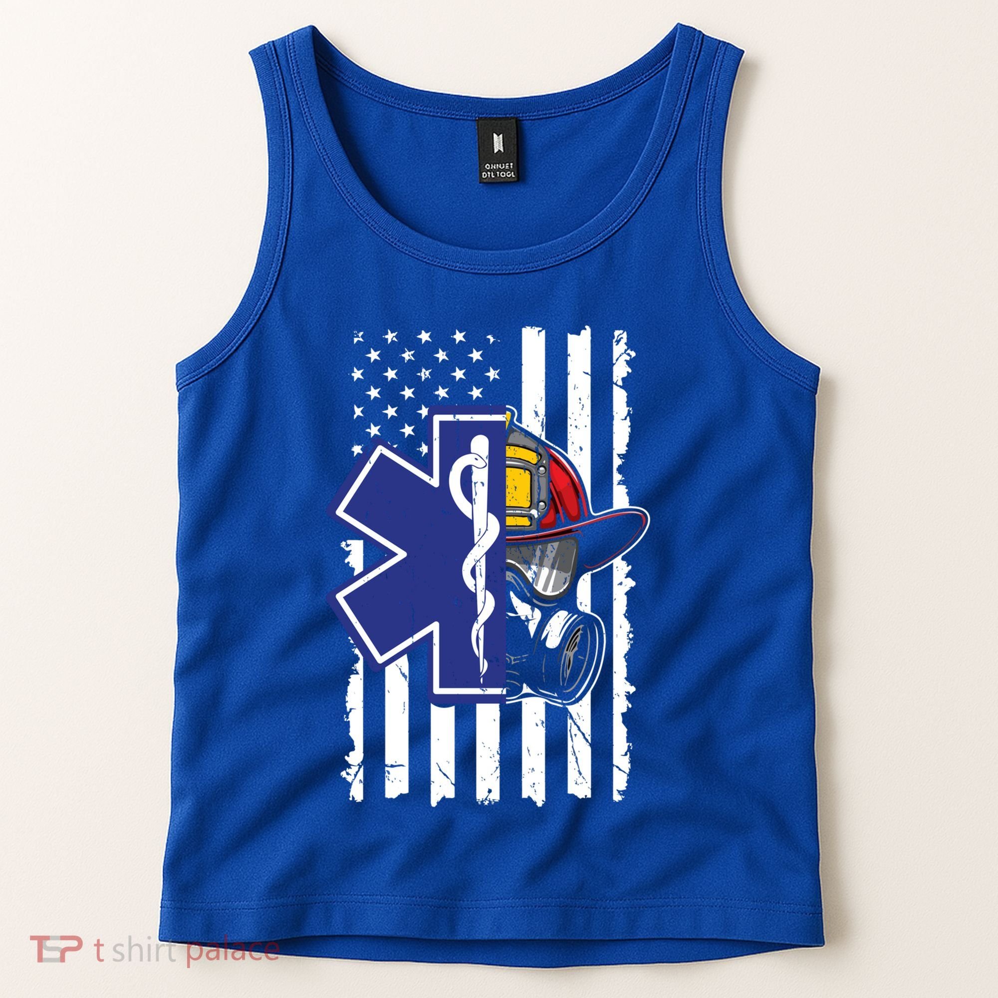 Firefighter Ems Cross Usa Flag Distressed Heros Novelty Cool Gift Tank Top