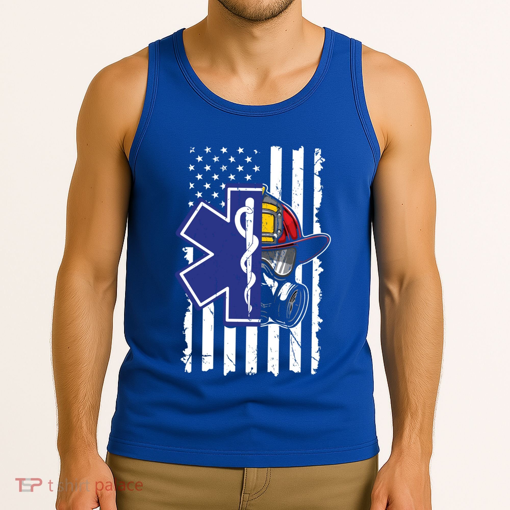 Firefighter Ems Cross Usa Flag Distressed Heros Novelty Cool Gift Tank Top