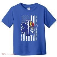 Firefighter Ems Cross Usa Flag Distressed Heros Novelty Cool Gift Toddler T-Shirt thumb 0