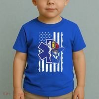 Firefighter Ems Cross Usa Flag Distressed Heros Novelty Cool Gift Toddler T-Shirt thumb 2
