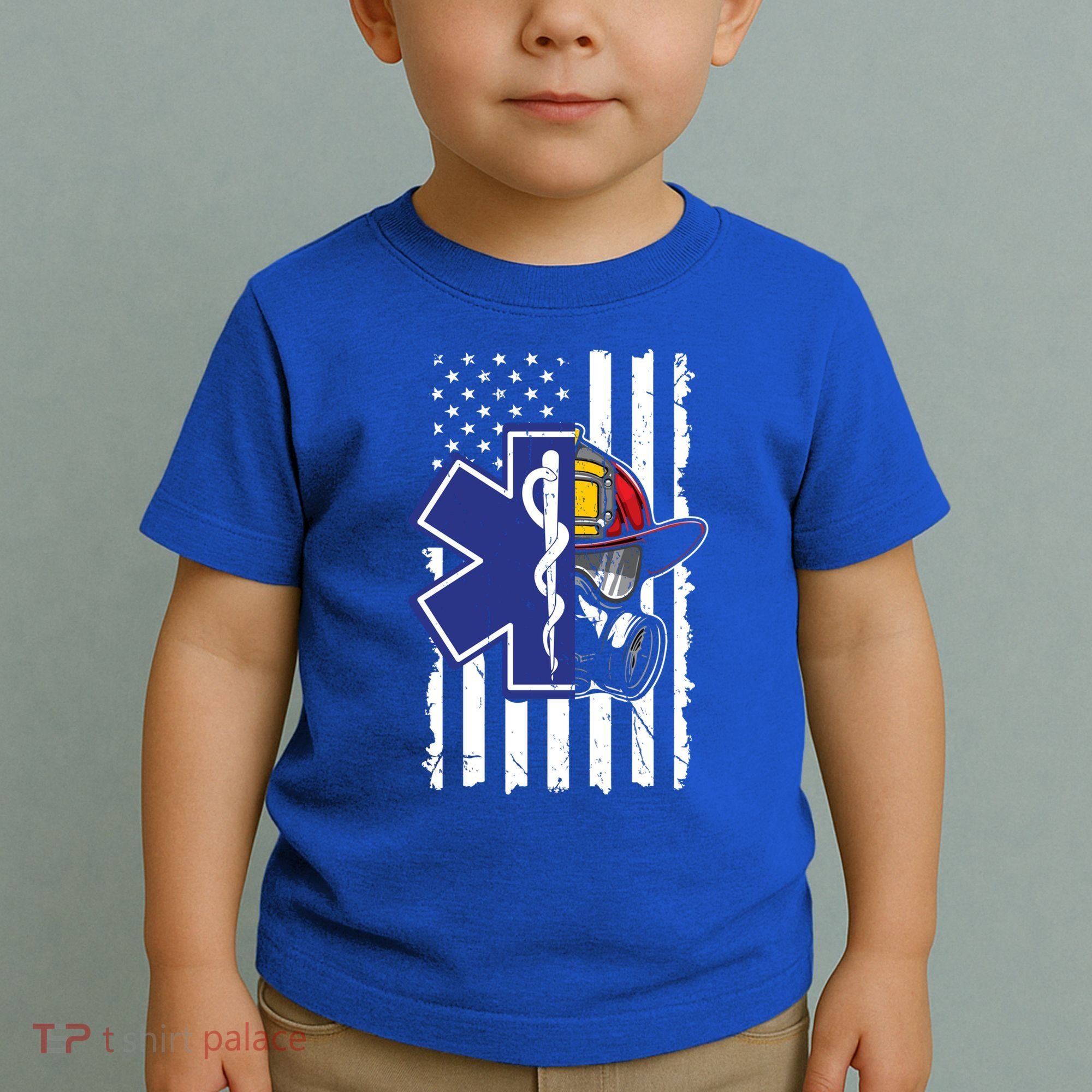 Firefighter Ems Cross Usa Flag Distressed Heros Novelty Cool Gift Toddler T-Shirt