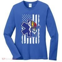 Firefighter Ems Cross Usa Flag Distressed Heros Novelty Cool Gift Women's Long Sleeve Shirt thumb 0