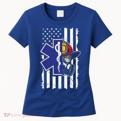 Firefighter Ems Cross Usa Flag Distressed Heros Novelty Cool Gift Women's T-Shirt