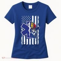 Firefighter Ems Cross Usa Flag Distressed Heros Novelty Cool Gift Women's T-Shirt thumb 0