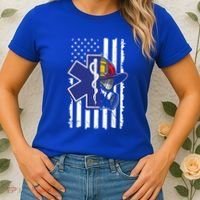 Firefighter Ems Cross Usa Flag Distressed Heros Novelty Cool Gift Women's T-Shirt thumb 2