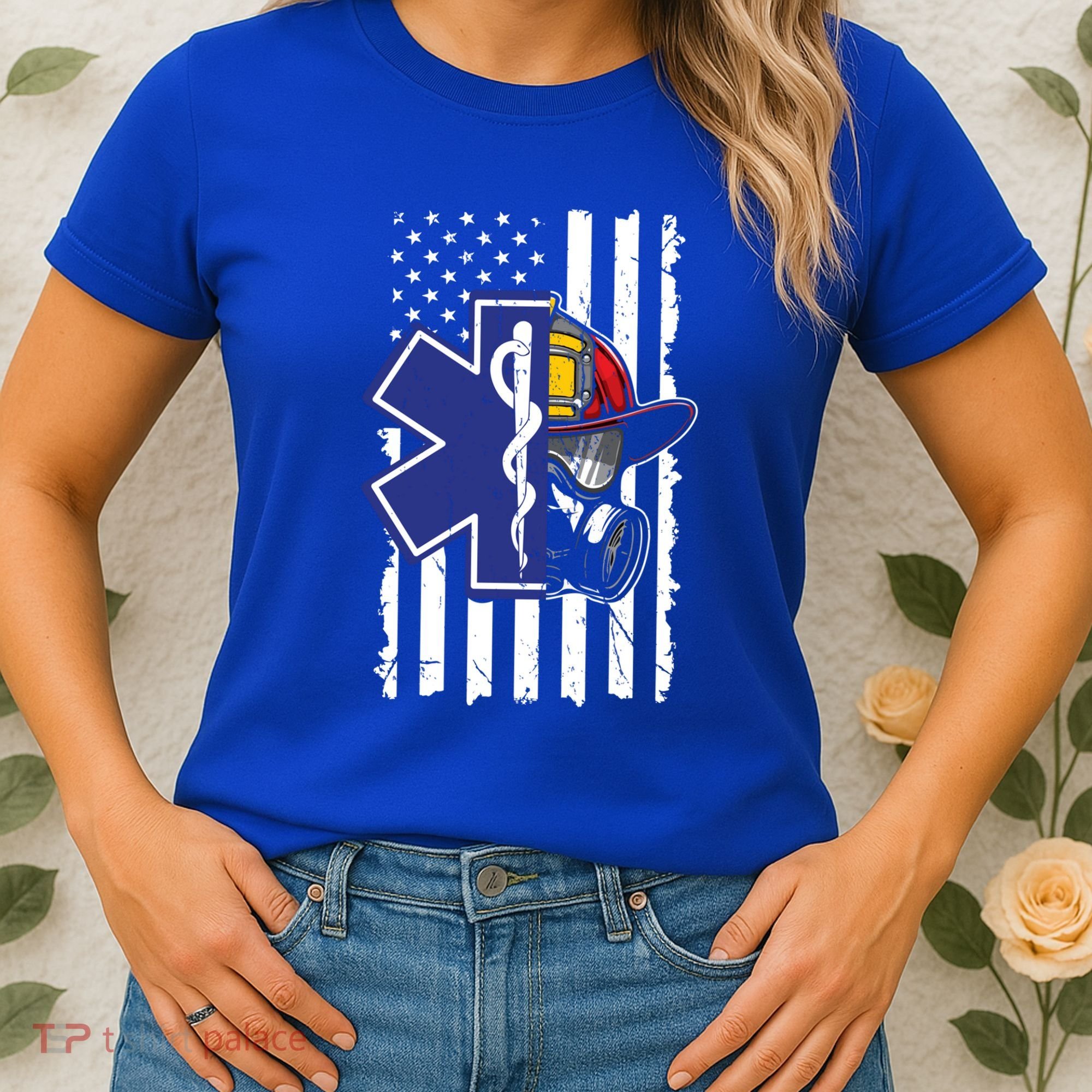 Firefighter Ems Cross Usa Flag Distressed Heros Novelty Cool Gift Women's T-Shirt