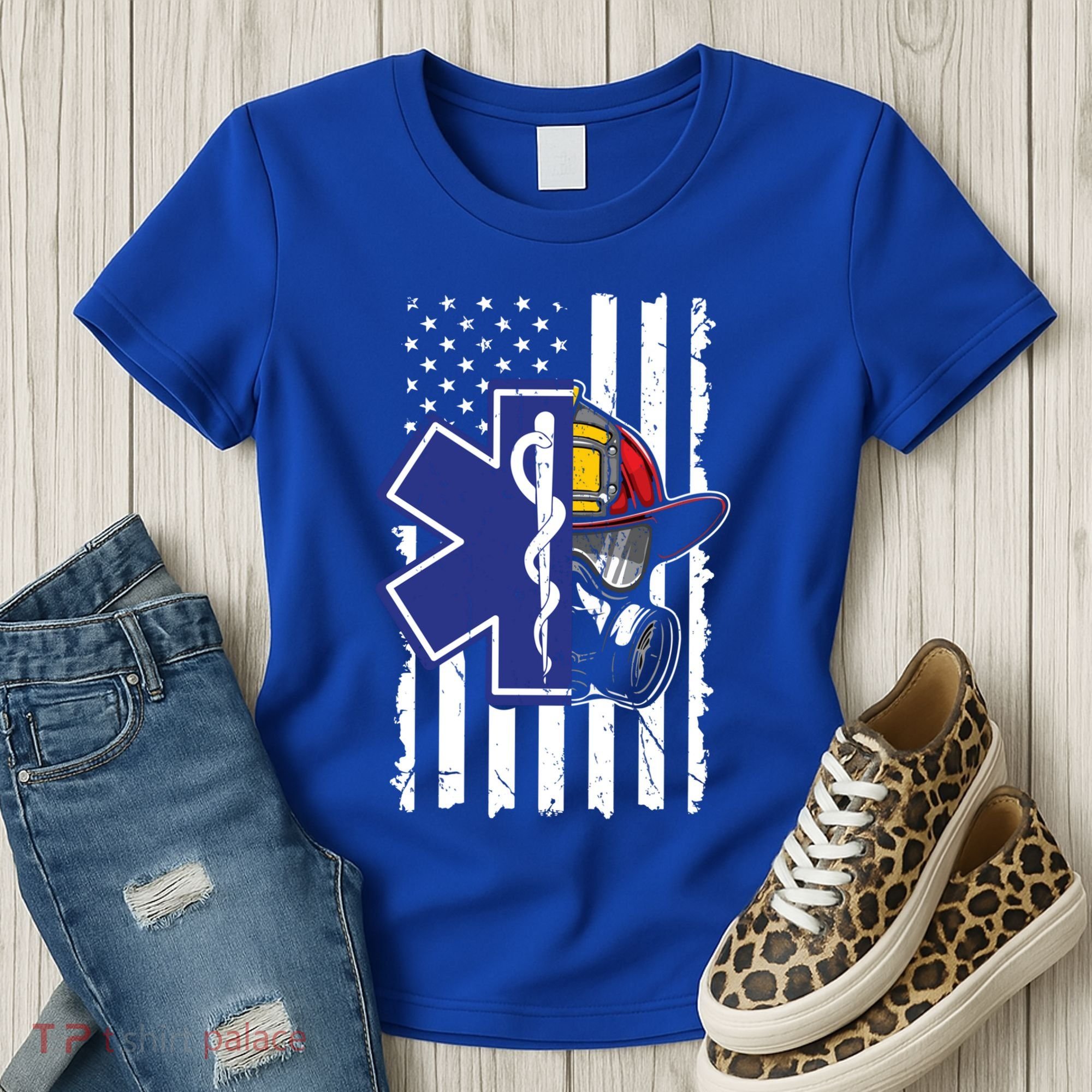 Firefighter Ems Cross Usa Flag Distressed Heros Novelty Cool Gift Women's T-Shirt