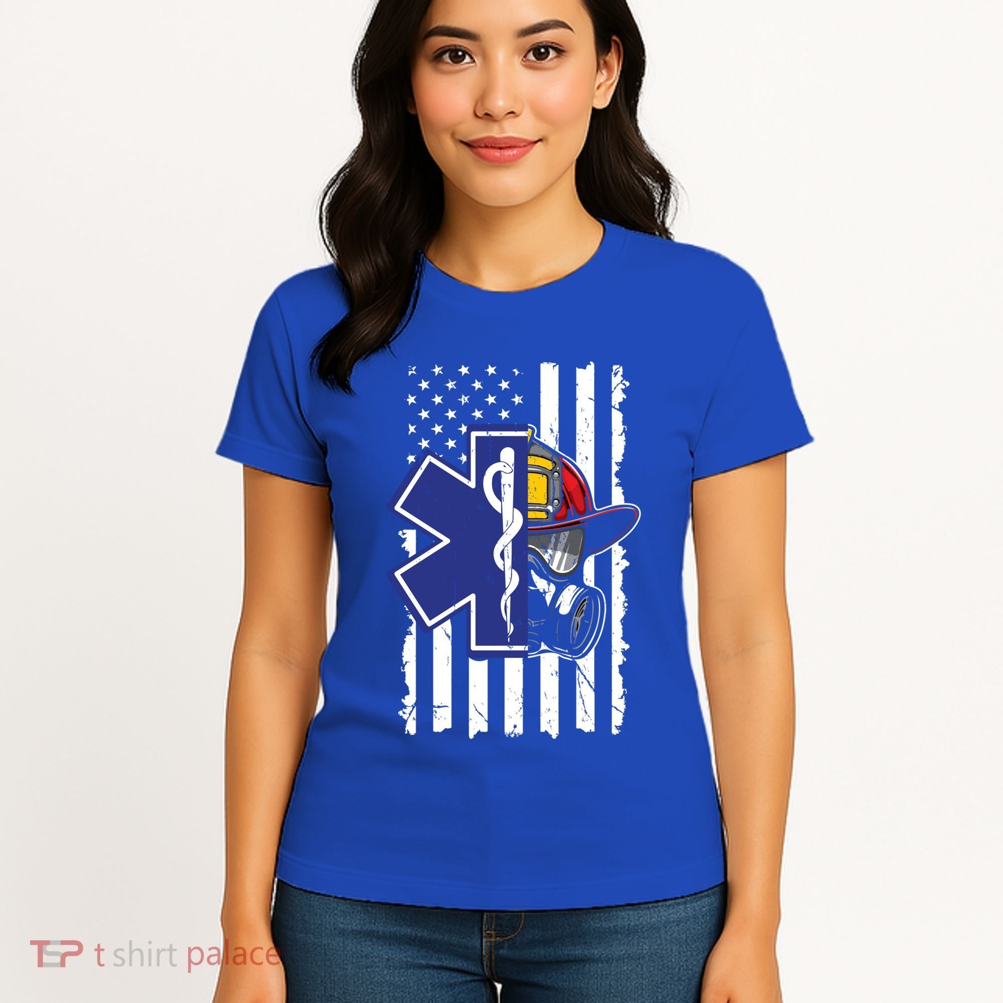 Firefighter Ems Cross Usa Flag Distressed Heros Novelty Cool Gift Women's T-Shirt