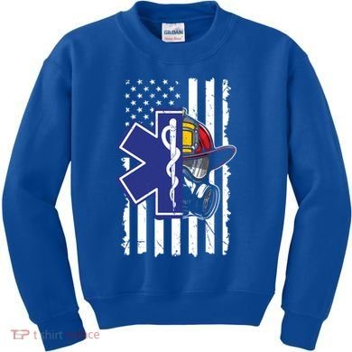 Firefighter Ems Cross Usa Flag Distressed Heros Novelty Cool Gift Kids Sweatshirt