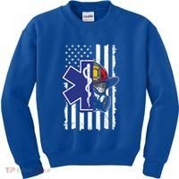 Firefighter Ems Cross Usa Flag Distressed Heros Novelty Cool Gift Kids Sweatshirt thumb 0
