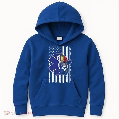 Firefighter Ems Cross Usa Flag Distressed Heros Novelty Cool Gift Kids Hoodie