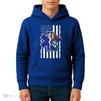Firefighter Ems Cross Usa Flag Distressed Heros Novelty Cool Gift Kids Hoodie thumb 4