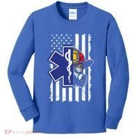 Firefighter Ems Cross Usa Flag Distressed Heros Novelty Cool Gift Kids Long Sleeve Shirt thumb 0