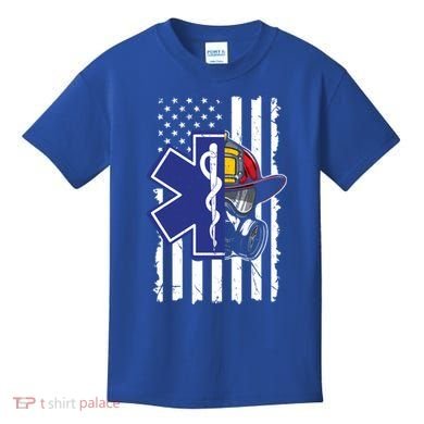Firefighter Ems Cross Usa Flag Distressed Heros Novelty Cool Gift Kids T-Shirt
