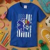 Firefighter Ems Cross Usa Flag Distressed Heros Novelty Cool Gift Kids T-Shirt thumb 3