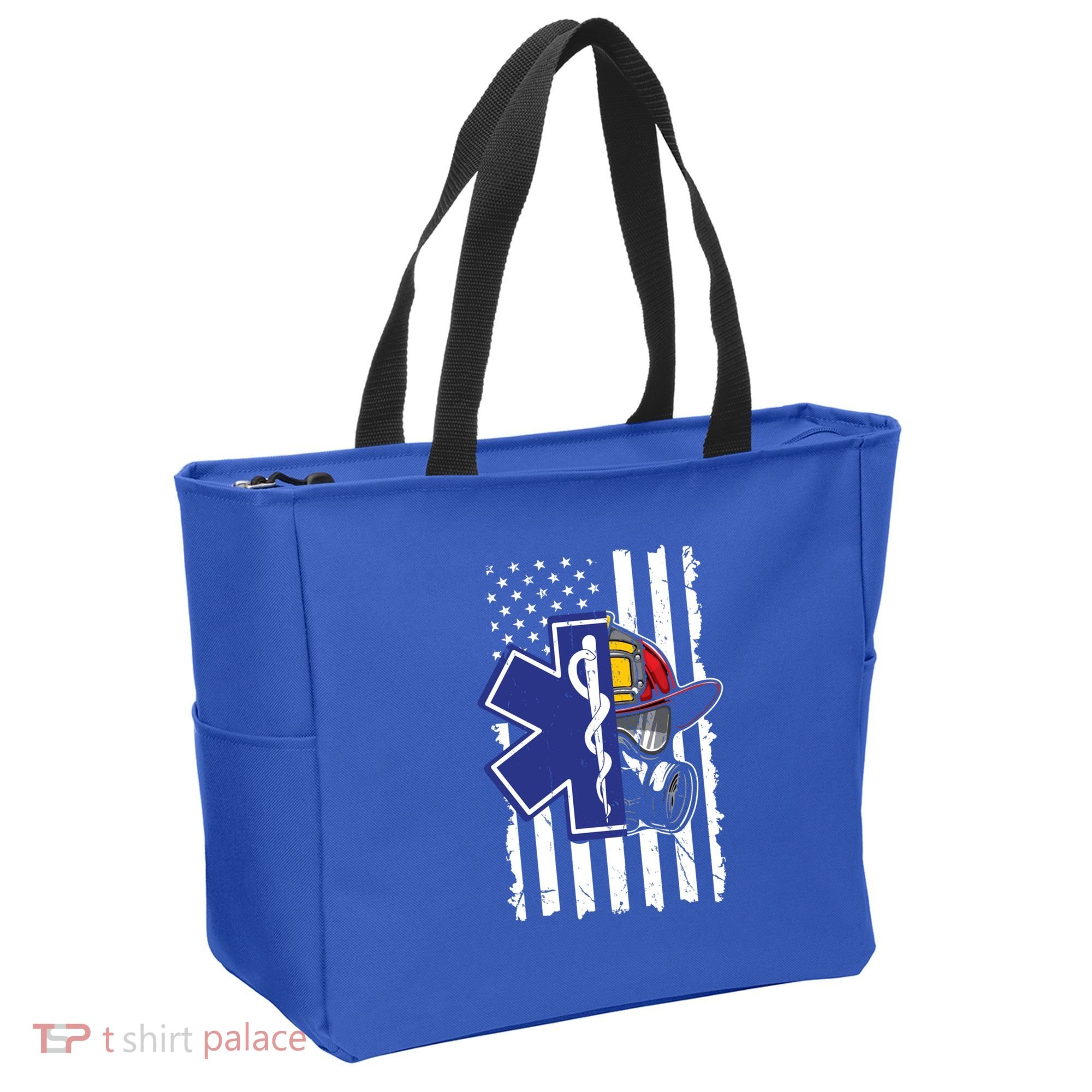 Firefighter Ems Cross Usa Flag Distressed Heros Novelty Cool Gift Tote Bag