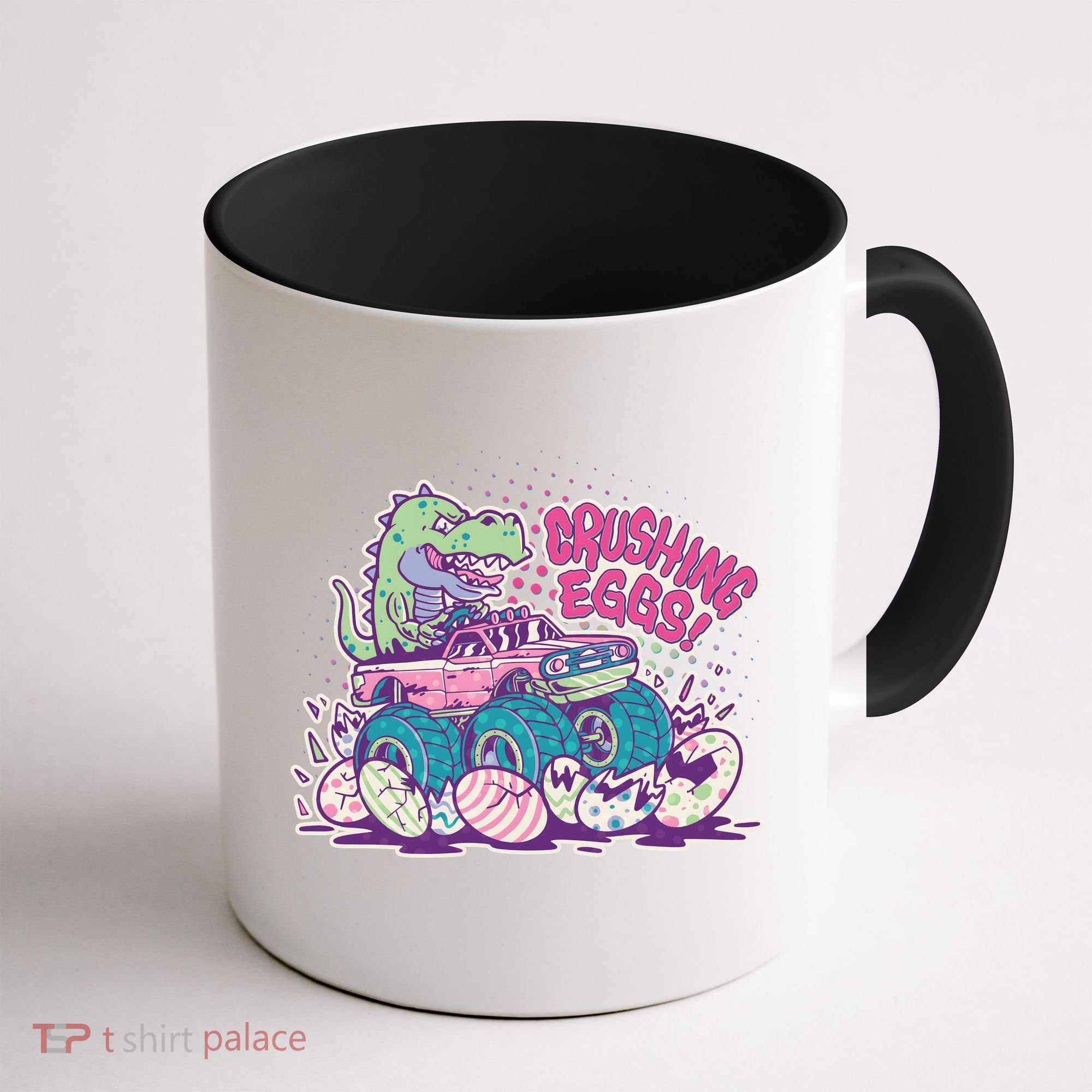 Funny Easter Crushing Eggs TRex Dinosaur Monster Truck Coffee Mug