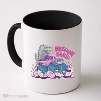 Funny Easter Crushing Eggs TRex Dinosaur Monster Truck Coffee Mug thumb 0