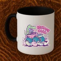 Funny Easter Crushing Eggs TRex Dinosaur Monster Truck Coffee Mug thumb 2