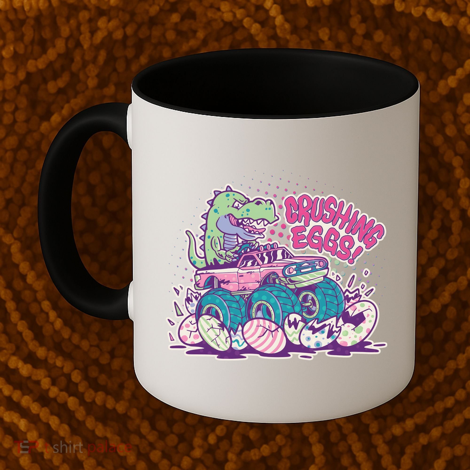 Funny Easter Crushing Eggs TRex Dinosaur Monster Truck Coffee Mug