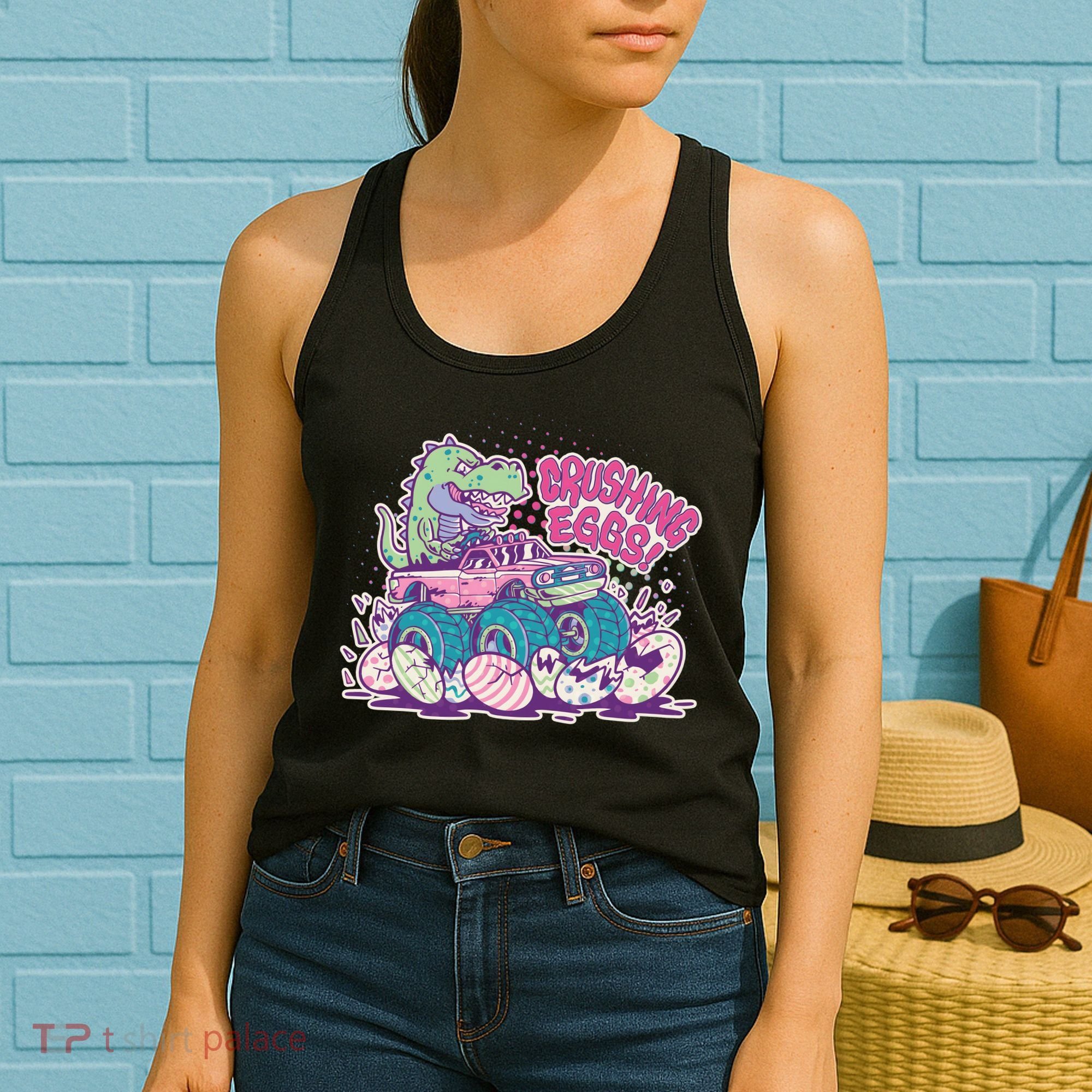 Funny Easter Crushing Eggs TRex Dinosaur Monster Truck Women's Tank Top