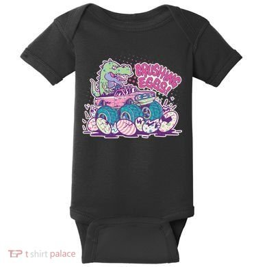Funny Easter Crushing Eggs TRex Dinosaur Monster Truck Baby Bodysuit