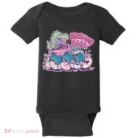 Funny Easter Crushing Eggs TRex Dinosaur Monster Truck Baby Bodysuit thumb 0