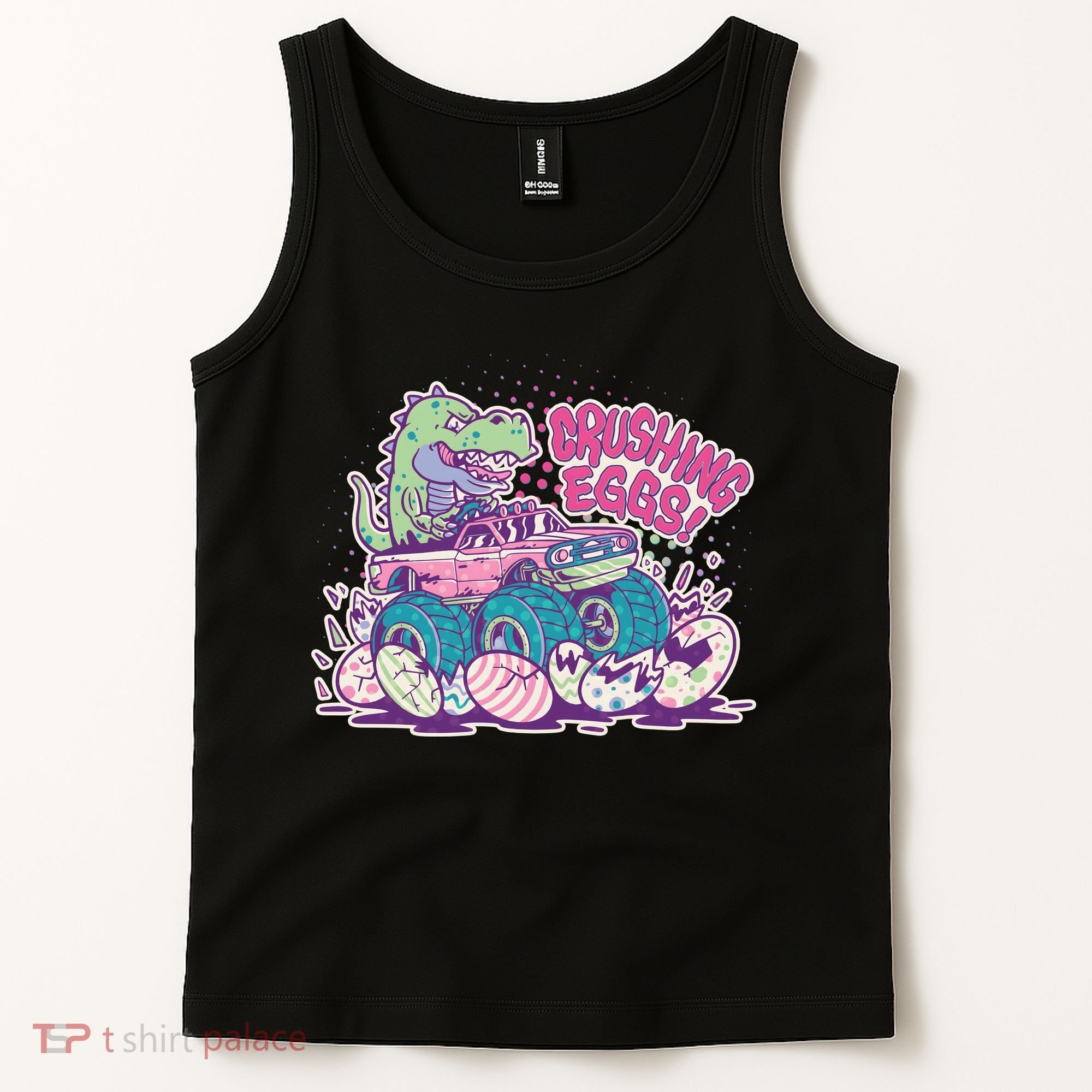 Funny Easter Crushing Eggs TRex Dinosaur Monster Truck Tank Top