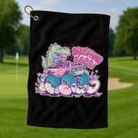 Funny Easter Crushing Eggs TRex Dinosaur Monster Truck Golf Towel thumb 1
