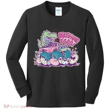 Funny Easter Crushing Eggs TRex Dinosaur Monster Truck Kids Long Sleeve Shirt